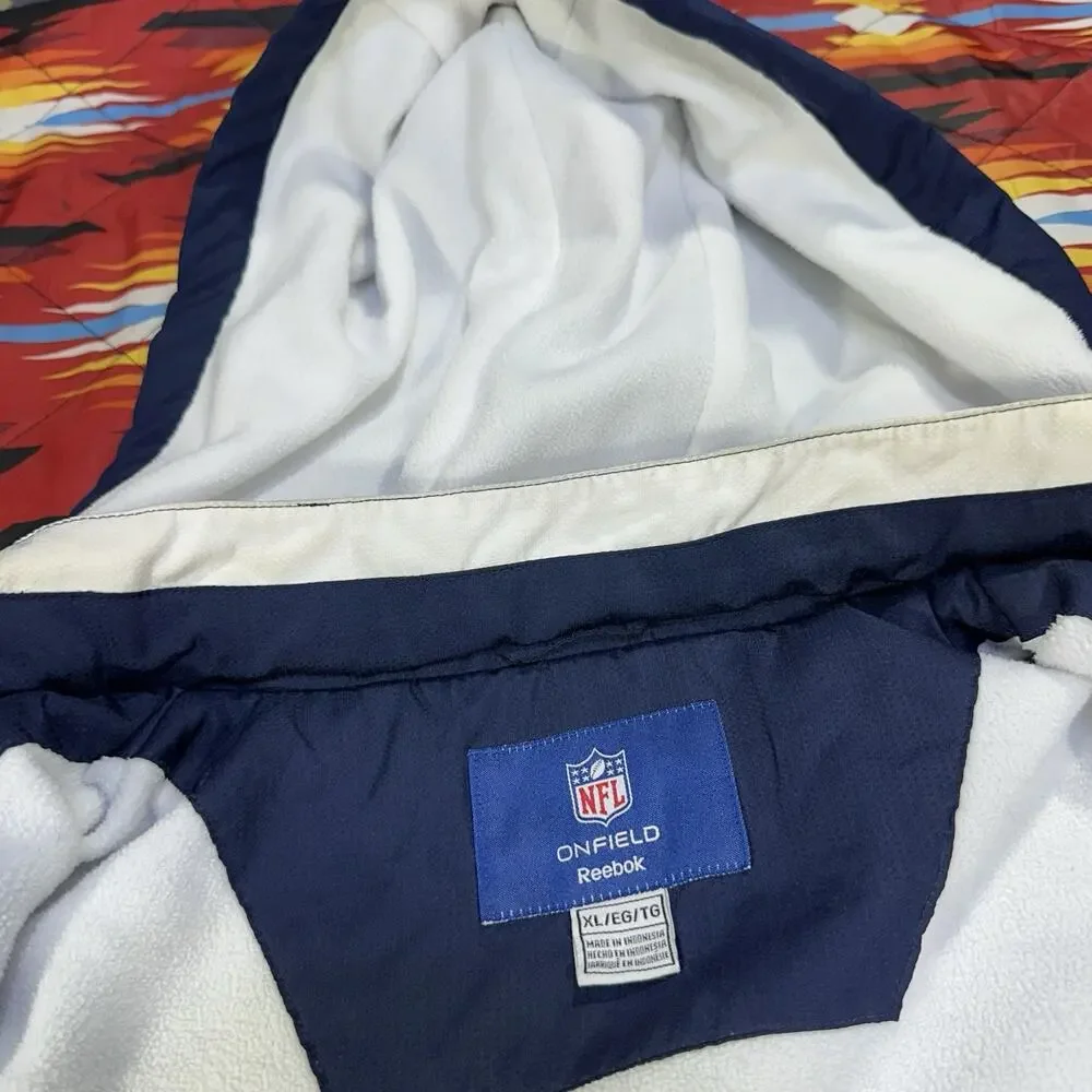 Dallas Cowboys Reebok Onfield Jacket Men’s XL Navy Fleece Lined Full Zip Hooded